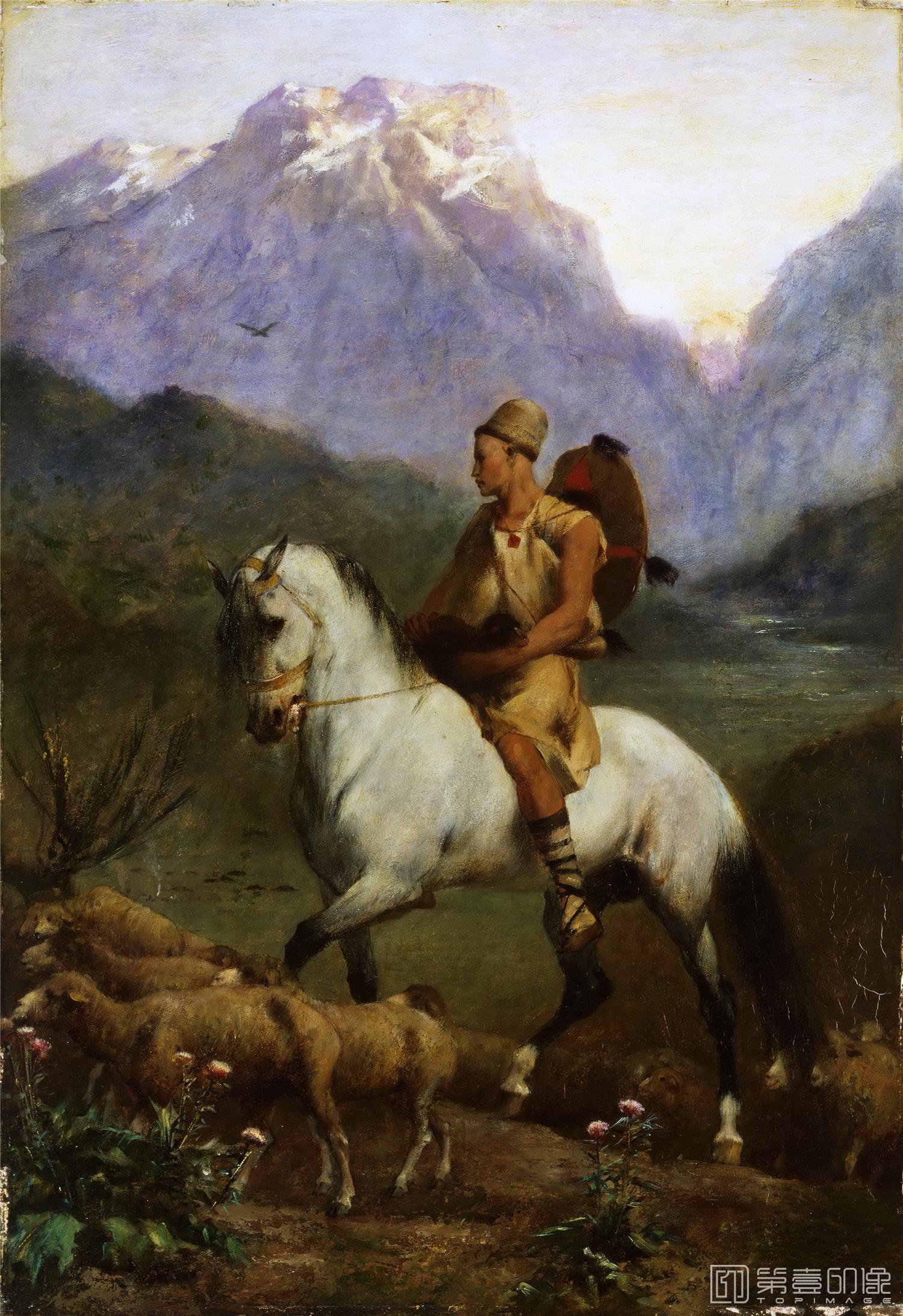 油画-美国费城美术馆藏画-Eugène Fromentin, French, 1820-1876Arabian Shepherd (Shepherd- High Plateau of Kabylia)-176